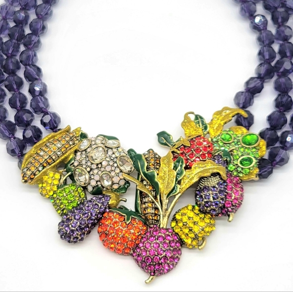SOLD-Heidi Daus Multicolor Swarovski Crystal Vegetable Garden Statement Necklace - Picture 4 of 12